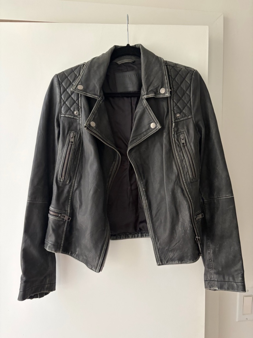All Saints Black Leather Moto Jacket - Women